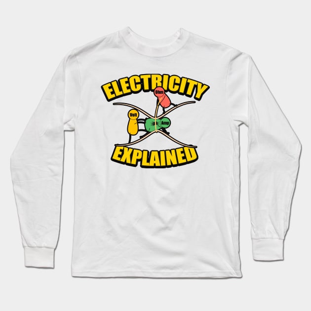 Electricity Explained Electricity Pop Art Long Sleeve T-Shirt by Design Malang